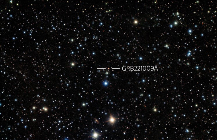 A shot of space with the brightest of all time gamma-ray location