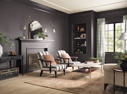 Living room painted in Darkroom, HGTV Home Sherwin-Williams’ 2023 color of the year