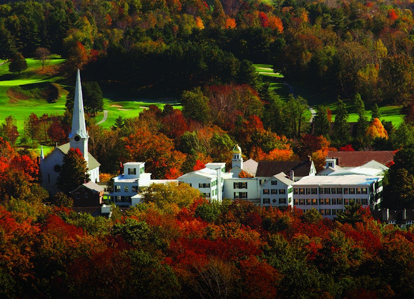 An aerial view of the  The Equinox Golf Resort & Spa during autumn