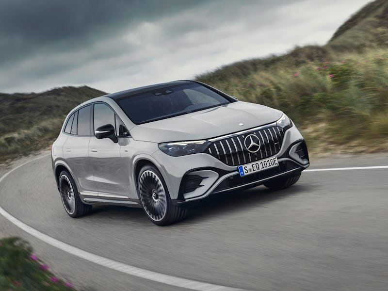 The Mercedes-Benz AMG EQE SUV in grey riding on a highway