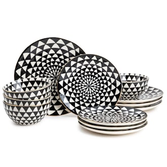 Dinnerware Black & White Medallion Stoneware, 12 Piece Set