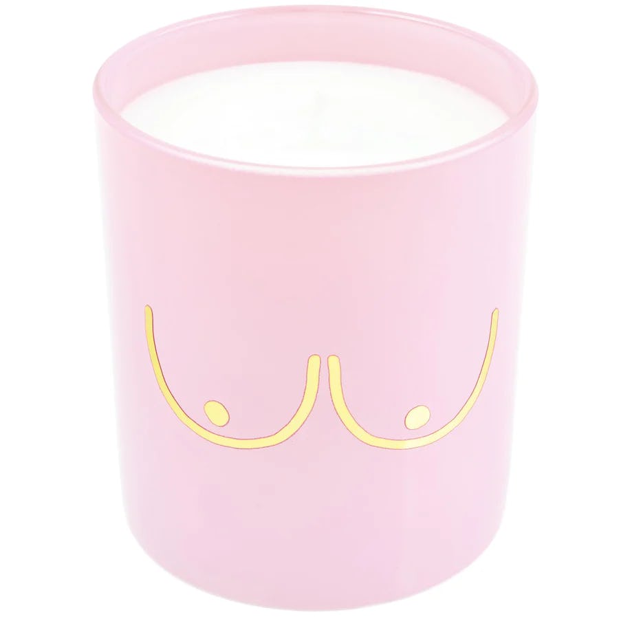 Flamingo Pink Ribbon Pastel Pink Boobs Candle