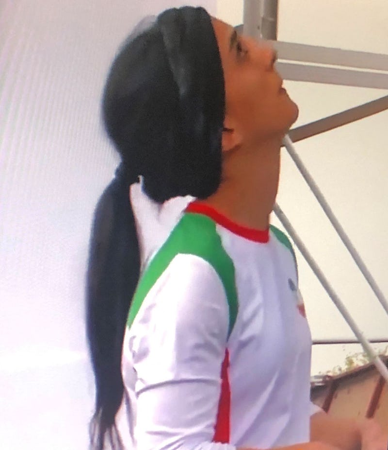 Climber Elnaz Rekabi in her climbing outfit  