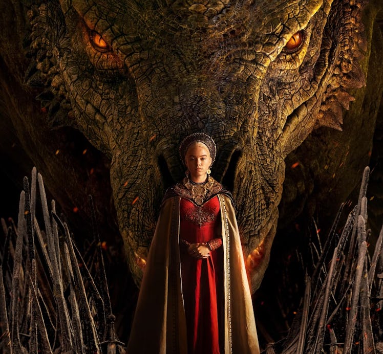 rhaenyra targaryen and a dragon for the 'house of the dragon' poster