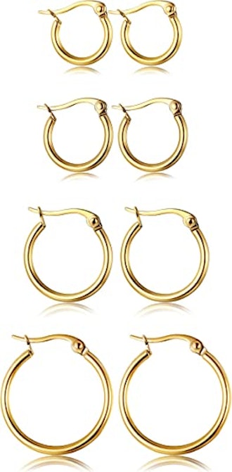 ORAZIO Stainless Steel Hoop Earrings Set (4-Pack)
