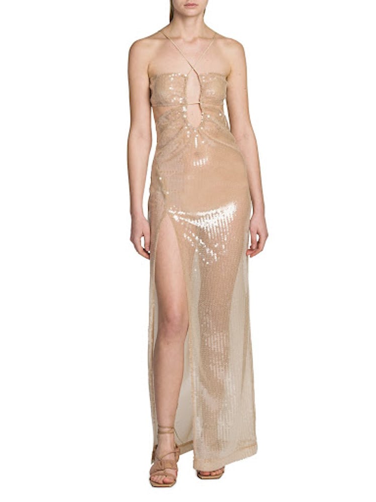 Nensi Dojaka Semi-Sheer Sequin-Embroidered Cut Out Gown