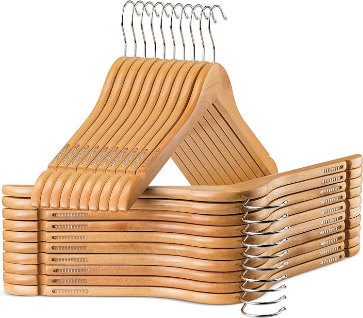 ZOBER Wooden Hangers with Rubber Grips (10-Pack)