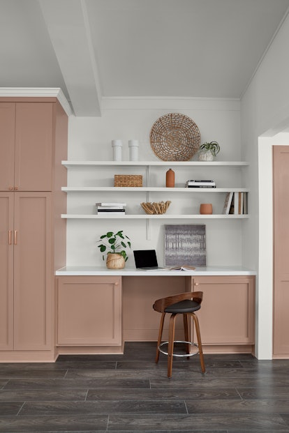 Home office painted in Redend Point, Sherwin-Williams’ 2023 color of the year