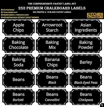 Kitchen Almighty Preprinted Chalkboard Pantry Labels Set (252-Pieces)