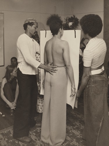 David Hammons (left) and Suzette Wright (center) at the Body Print-In held in conjunction with Hammo...