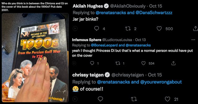 This Tweet featuring a bizarre cover of a '90s history book has gone viral. Guess who's on the cover...