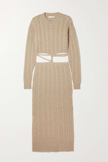 Christopher Esber Tie-Detailed Cutout Cable-Knit Wool and Cashmere-Blend Dress