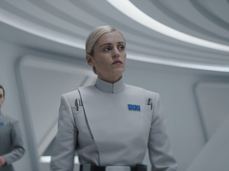 Denise Gough in a white uniform in Andor