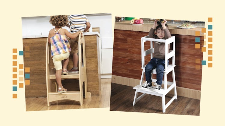 A two-part collage of two of the best learning towers for children
