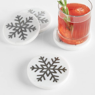 Holiday Marble Inlay Snowflake Coasters
