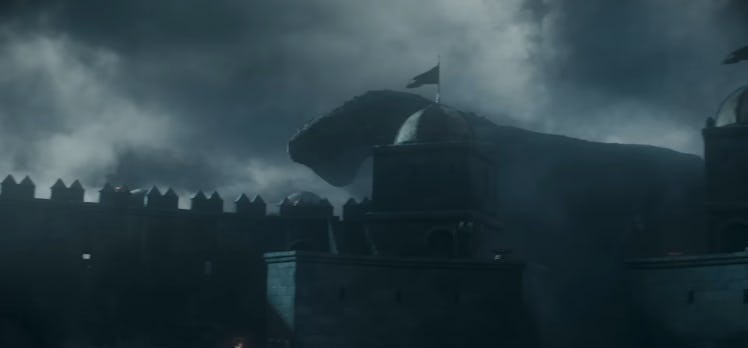 Vhagar rises over the walls of Storm's End in House of the Dragon Episode 10