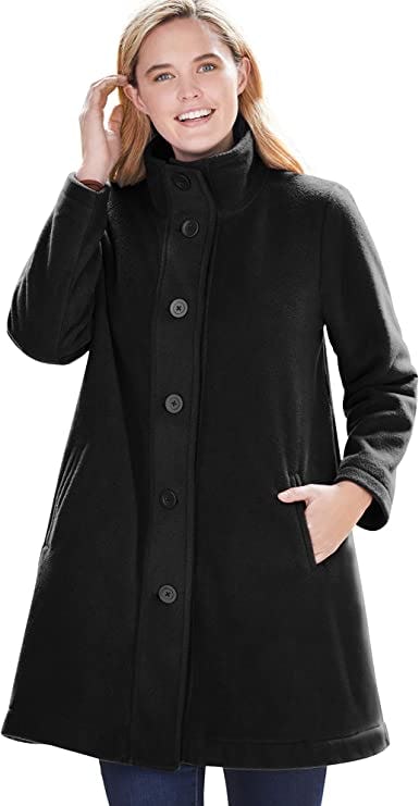 Woman Within Fleece Swing Funnel-Neck Coat