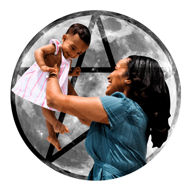 Mom carrying her child while both of them are laughing