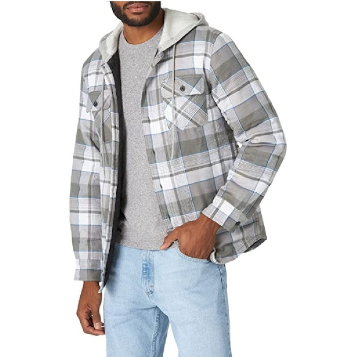 Wrangler Authentics Men's Long Sleeve Quilted Flannel Shirt with Hood