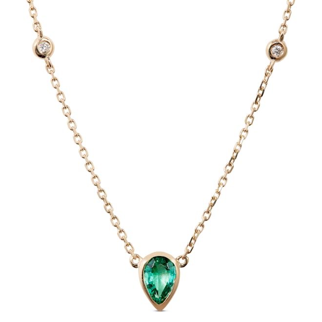 Emerald and Diamond Necklace in 14K Yellow Gold