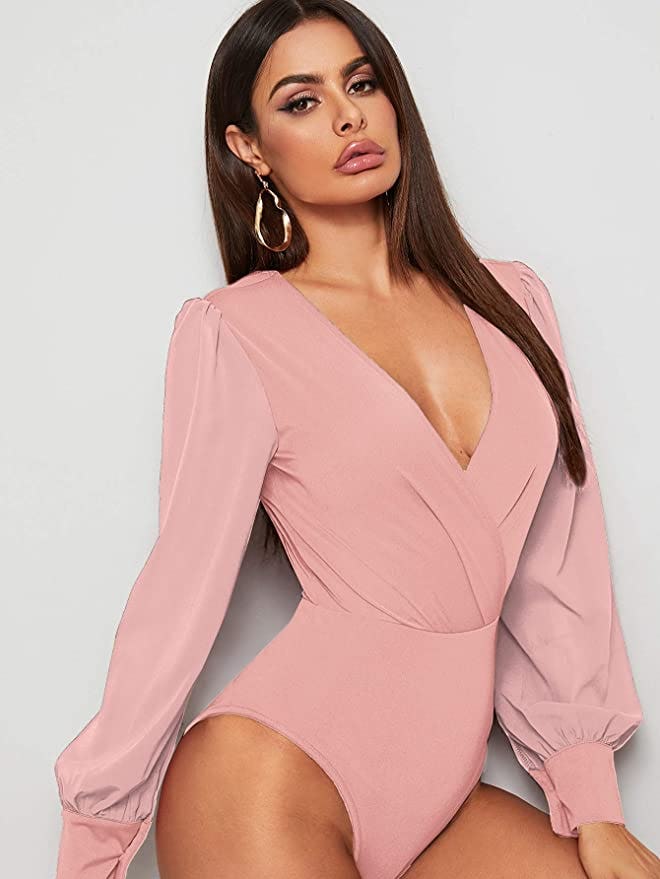 WDIRARA V-Neck Long Sleeve Surplice Bodysuit