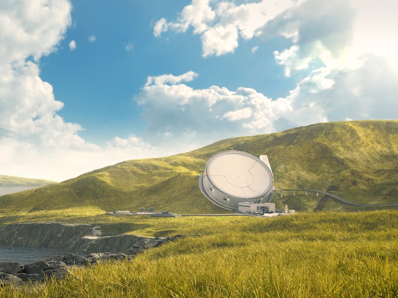 A grass-filled hill with a satellite on it