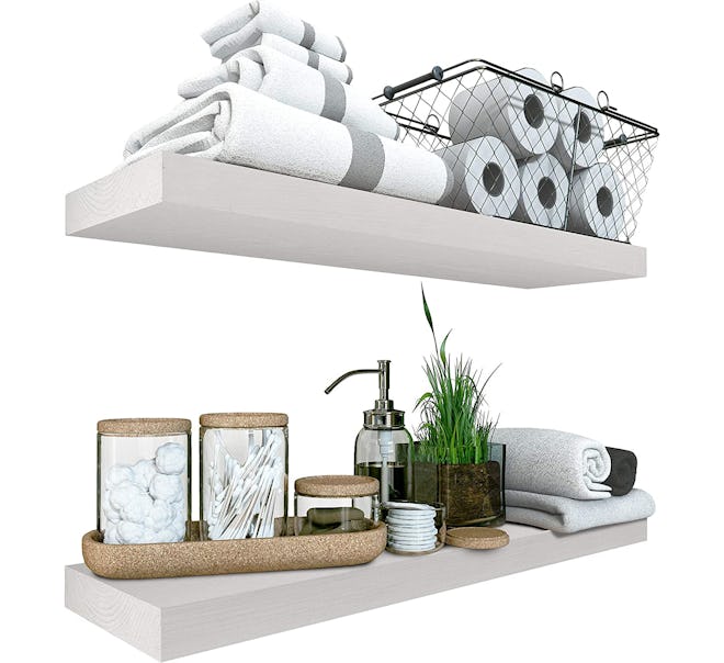 These BAOBAB WORKSHOP Wood Floating Shelves are some of the best floating shelves for heavy items.