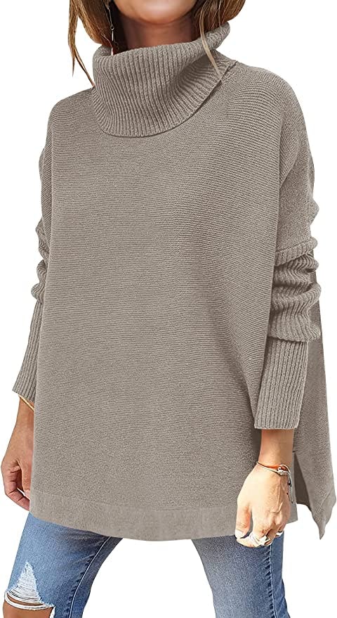 ANRABESS Turtleneck Oversized Batwing Sleeve Tunic Sweater