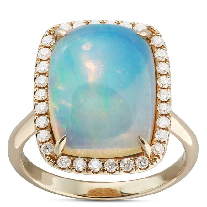 Opal & Diamond Halo Ring in 14K Yellow Gold