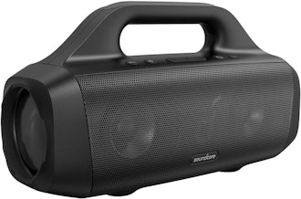 This durable waterproof bluetooth speaker for a boat has a boombox construction and 100-foot range.