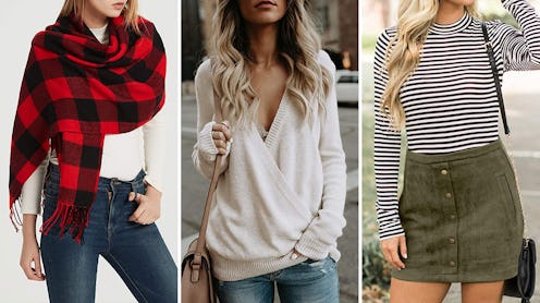 Wander Agio Large Scarf Shawl, softome Deep V-Neck Wrap Sweater and Meyeeka Button Front Faux Suede...