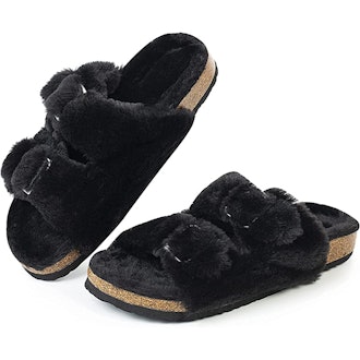 FITORY Faux Fur Open Toe Sandals