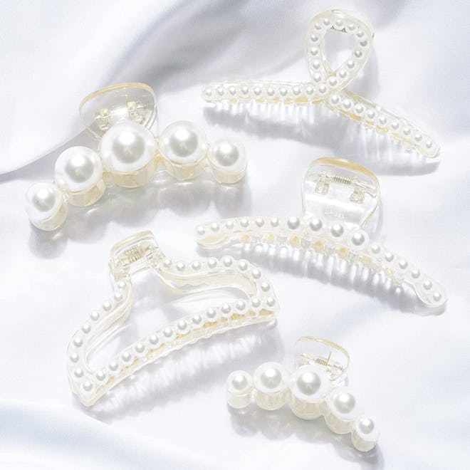 DEEKA 5 Pcs Large Pearl Hair Claw Clips