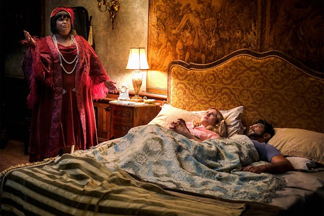 Utkarsh Ambudkar as Jay, Rose McIver as Samantha, and Danielle Pinnock as Alberta in the CBS sitcom ...