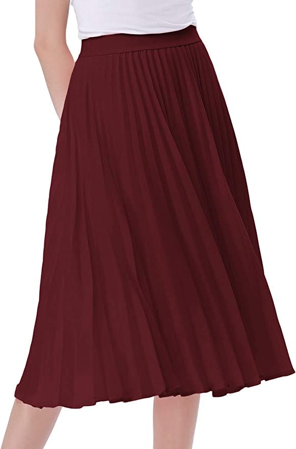 Kate Kasin High Waist Pleated A-Line Swing Skirt