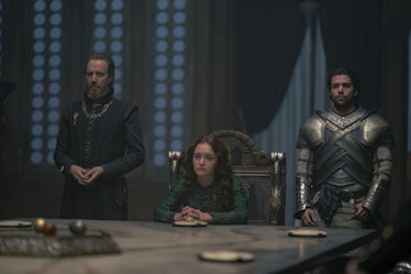 Rhys Ifans as Otto Hightower, Olivia Cooke as Alicent Hightower, and Fabien Frankel as Ser Criston C...