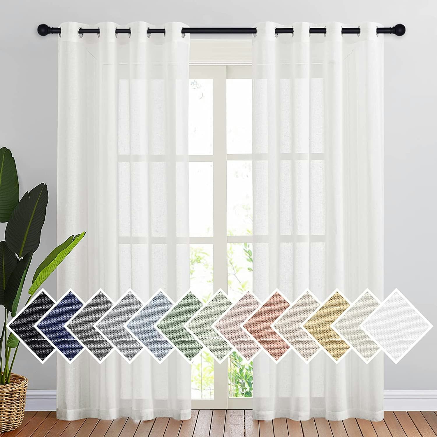 NICETOWN Semi Sheer Linen Curtains (2-Pieces)