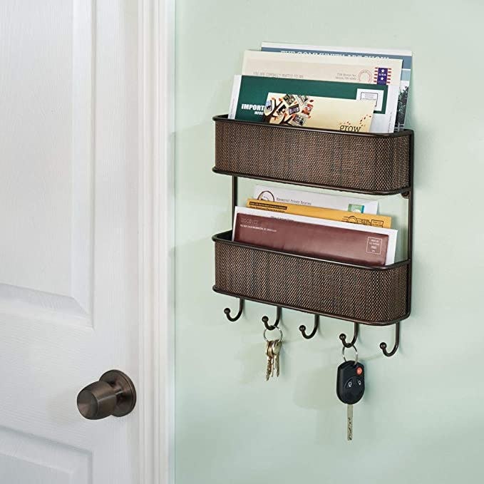 mDesign Wall Mount Metal Woven Mail Organizer