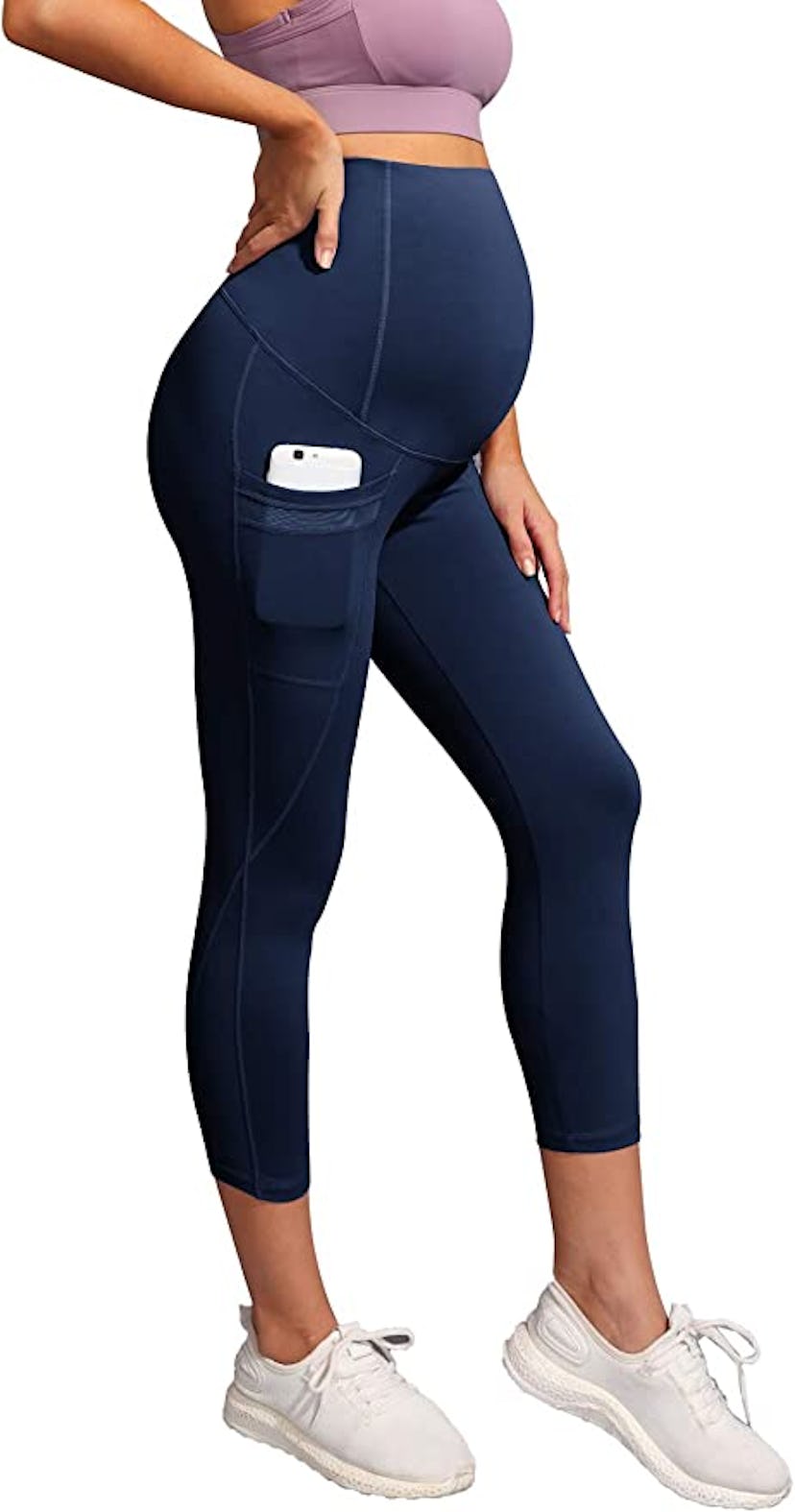 Maacie Maternity Over The Belly Active Mesh Capri Pants