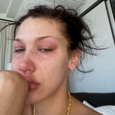 Bella Hadid crying selfie.