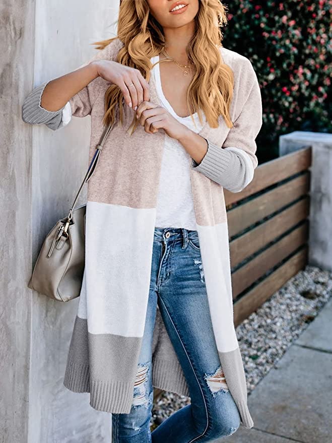 Lovaru Open Front Colorblock Long Sleeve Cardigan