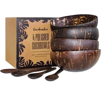 COCOBOWLCO Coconut Bowls and Wooden Spoon Set (8-Pieces)