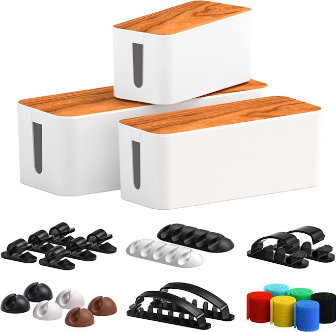 CABLE GARDEN Cable Management Box (3-Pack) with Cable Clips (16-Pack)