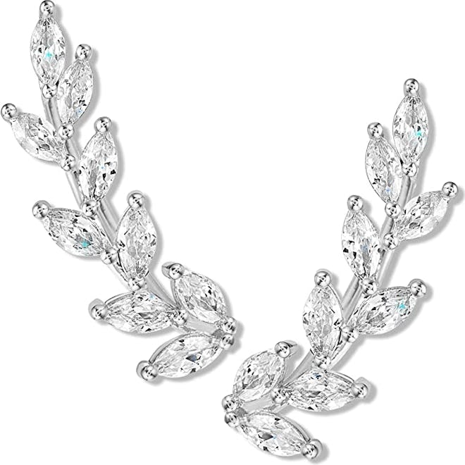 Humble Chic 14K Gold-Plated Crystal Leaf Crawler Earrings