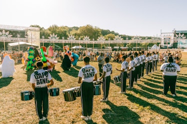the University of Arkansas at Pine Bluff marching band performing with nick cave's soundsuits