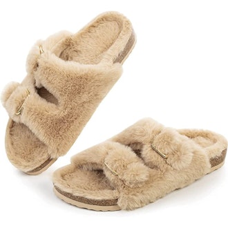 FITORY Faux Fur Slide Sandals