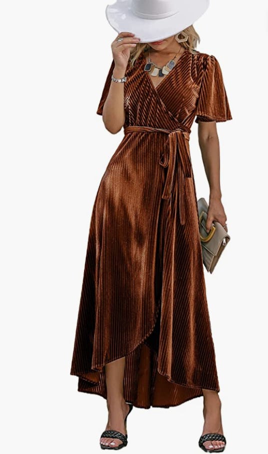 BerryGo Boho V Neck Ruffle Floral Wrap Maxi Dress