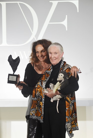 Von Furstenberg giving an award to Jane Goodall.