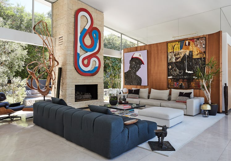 In the living room of Corinne and Laurent Opman’s guest pavilion, sofas from B&B Italia and Camerich...