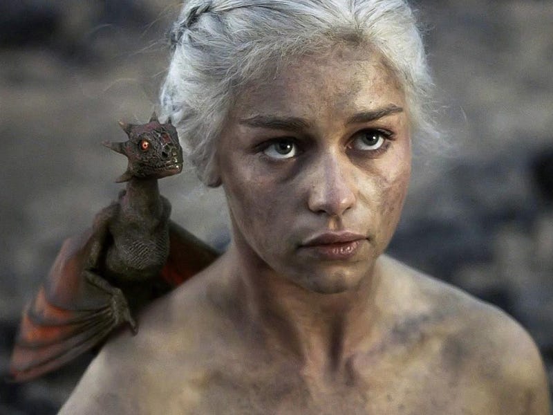 Scene of naked and dirty-looking Emilia Clarke as Khaleesi in the "Game of Thrones"